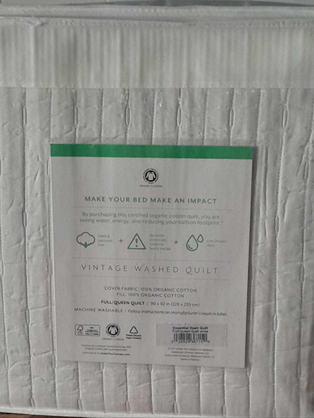 New Under The Canopy Organic cotton Full/Queen size Essential Quilt white - Picture 5 of 5